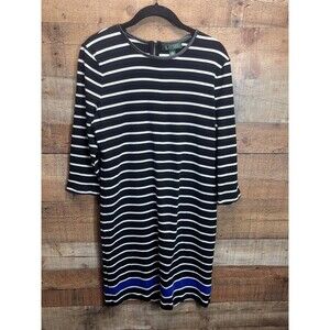 Lauren Ralph Lauren Long Sleeve Dress Black White Striped Dress  Size Large
